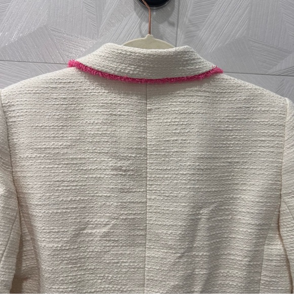 Talbots Tweed 100% Cotton White Blazer with Pink Trim Size 8 Excellent Condition - Picture 7 of 9